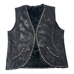 Montanaco Faux Leather‎ Black Studded Western Festival Vest size Large